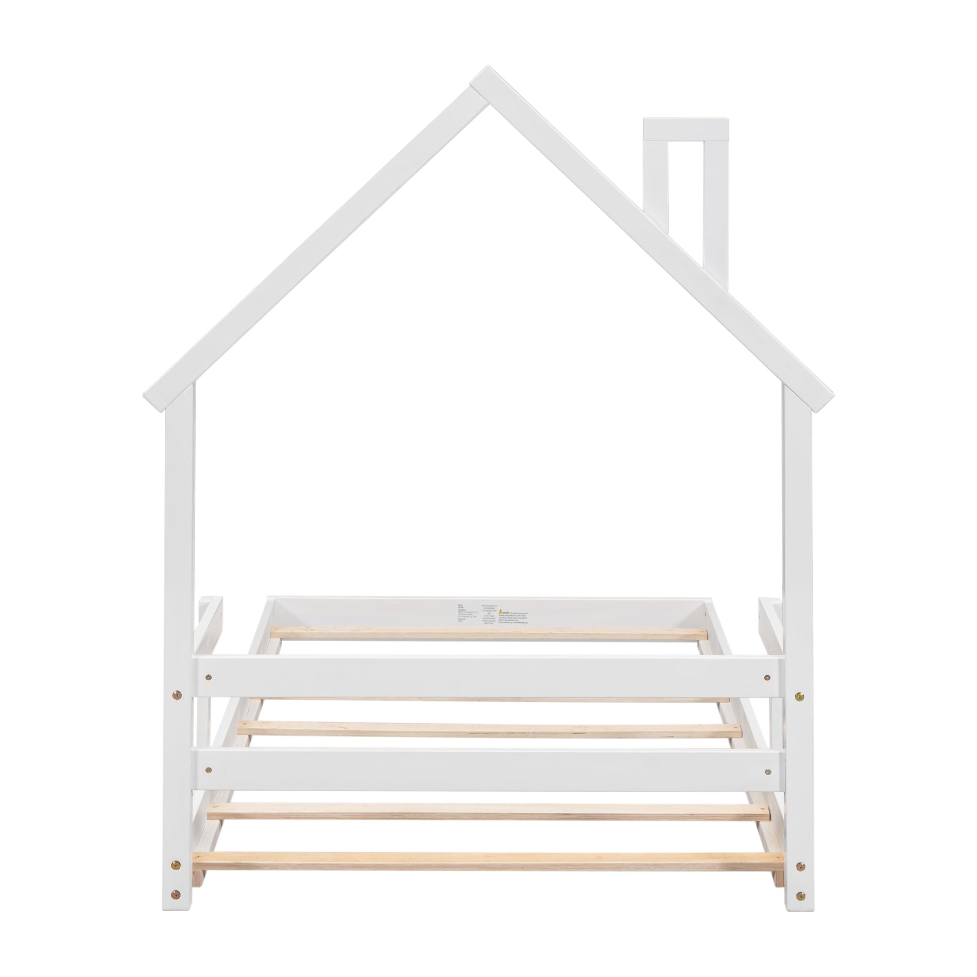 Bellemave Twin Size House-Shaped Headboard Floor Bed for Kids,Montessori Floor Bed with Handrails and Slats,Wood House Bed Twin for Girls,Boys(Twin,White) - WoodArtSupply