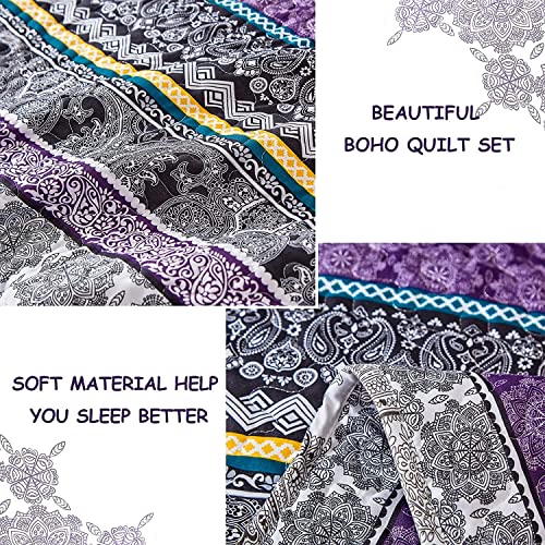 WONGS BEDDING Boho Quilt Set Twin Size, Purple Bohemian 2 Pieces Quilt Sets, Lightweight Bedspread Coverlet Bedding Set for All Season (86"x68") WONGS BEDDING