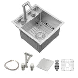 Sarlai Outdoor Sink, 15x17 Inch Undermount Kitchen Sink Workstation with Foldable Faucet Bar Prep Sink Single Bowl Kitchen Sinks 16 Gauge Stainless Steel Sink with Cover,BBQ Sink Outside Sarlai