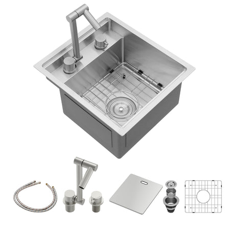 Sarlai Outdoor Sink, 15x17 Inch Undermount Kitchen Sink Workstation with Foldable Faucet Bar Prep Sink Single Bowl Kitchen Sinks 16 Gauge Stainless Steel Sink with Cover,BBQ Sink Outside Sarlai