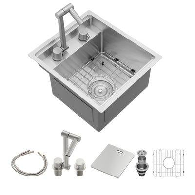 Sarlai Outdoor Sink, 15x17 Inch Undermount Kitchen Sink Workstation with Foldable Faucet Bar Prep Sink Single Bowl Kitchen Sinks 16 Gauge Stainless Steel Sink with Cover,BBQ Sink Outside