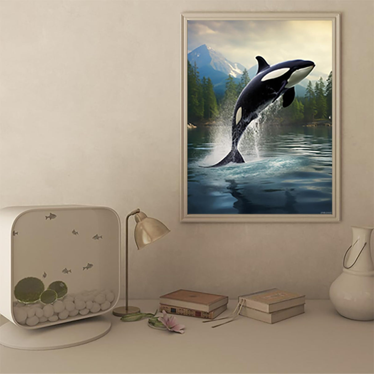 UPABLUNSO Orca Whale Jumping Water 5D Diamond Art Painting for Adults Full Drill Round Diamond Paint by Number Kits for Beginners Gems Cross Stitch for Wall Decor 12x16 inch UPABLUNSO