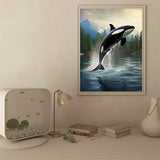 UPABLUNSO Orca Whale Jumping Water 5D Diamond Art Painting for Adults Full Drill Round Diamond Paint by Number Kits for Beginners Gems Cross Stitch for Wall Decor 12x16 inch UPABLUNSO