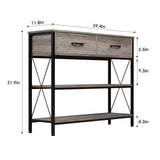 HITHOS Industrial Console Table with Drawers, Vintage Hallway Foyer Table with Storage Shelves, Narrow Long Sofa Entryway Table for Living Room, Grey HITHOS