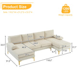 Karl home Convertible Sectional Sofa 110" U-Shape Sofa Couch 4-Seat Couch with Chaise Fabric Upholstered for Living Room, Apartment, Office, Beige Karl home