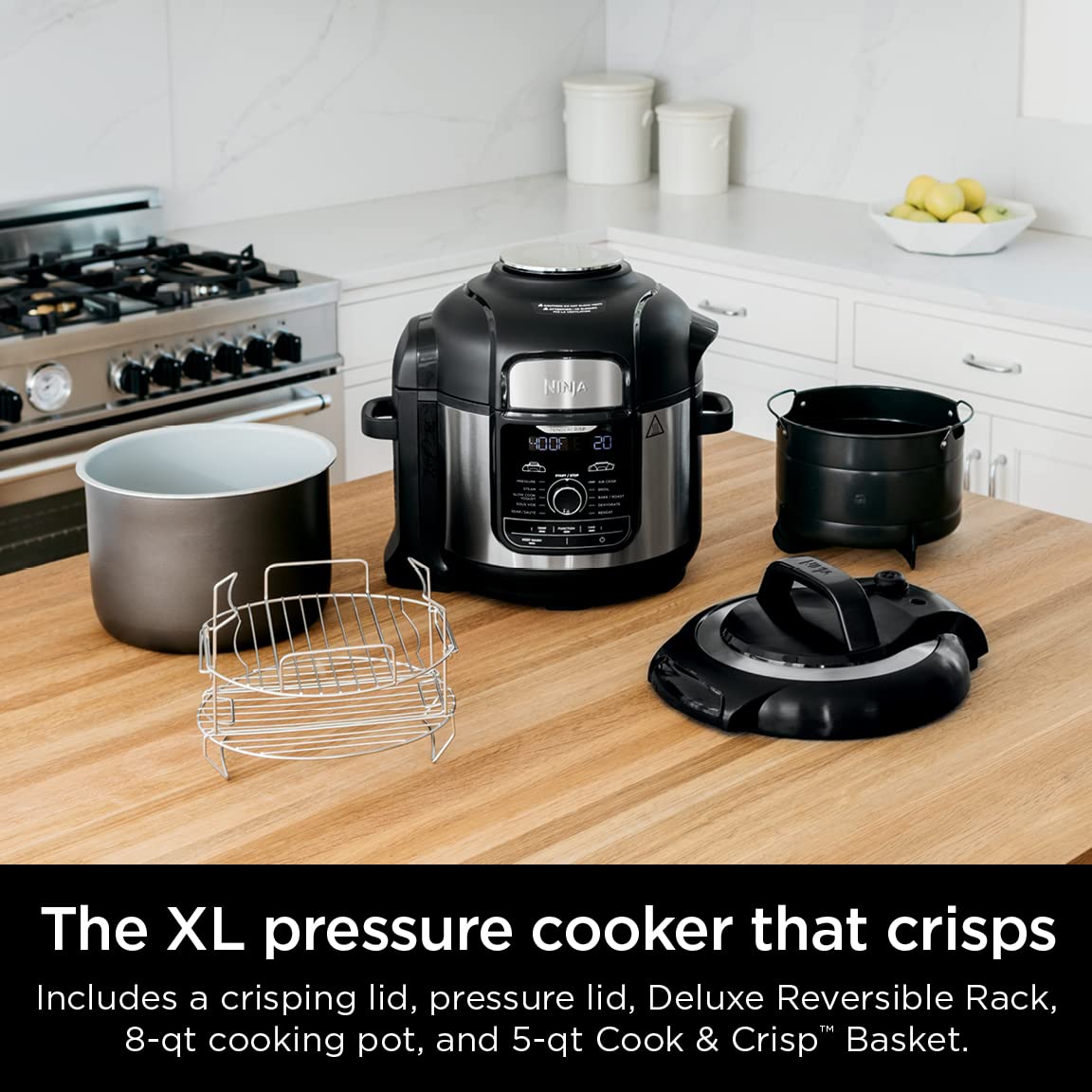 Ninja FD401 LP3 Foodi 12-in-1 Deluxe XL 8 qt. Pressure Cooker & Air Fryer that Steams, Slow Cooks, Sears, Sautés, Dehydrates & More, with 5 qt. Crisper Basket, Reversible Rack & Recipe Book, Silver Ninja