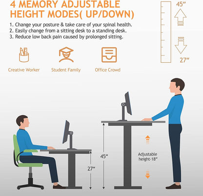 KORGOL Electric Standing Desk 48 x 24 Inches Adjustable Height Sit Stand Up Desk for Home Office Computer Desk Memory Preset with Headphone Hook and Black Frame/Black Top - WoodArtSupply