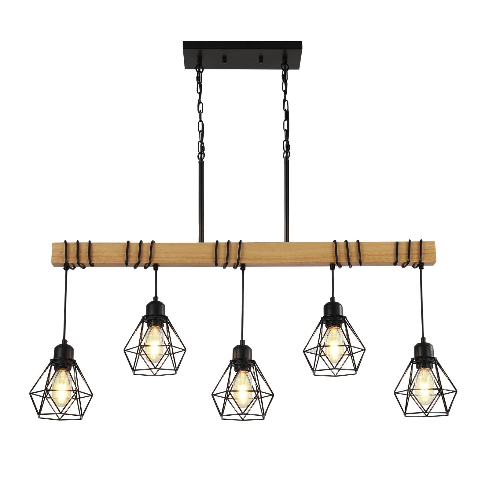 5-Light Kitchen Island Lighting,Modern Chandelier Over Table, Dining Room Light Fixture Hanging for Modern Farmhouse Linear Chandeliers Black Rustic Wood Ceiling Pendant Light Fixtures - WoodArtSupply