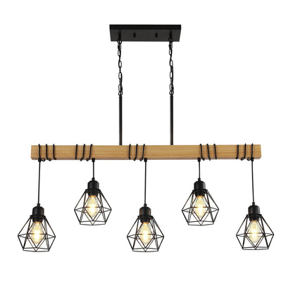 5-Light Kitchen Island Lighting,Modern Chandelier Over Table, Dining Room Light Fixture Hanging for Modern Farmhouse Linear Chandeliers Black Rustic Wood Ceiling Pendant Light Fixtures - WoodArtSupply