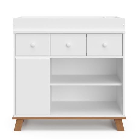 Storkcraft Modern Nursery Changing Table Dresser Combo (White & Vintage Driftwood) – GREENGUARD Gold Certified, Dresser for Nursery, Changing Table with Drawers, Removable Changing Table Topper Storkcraft