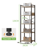 ZIWEI STAR 5 Tier Bookcase with Charging Station, Small Bookshelf Industrial Bookcase Storage Shelf, Boocase Organizer for CD/Movie/Book Displaying, Bookshelves for Bedroom Office Living Room ZIWEI STAR