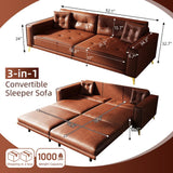 Skipity Sigmo 92" King Pull Out Sofa Bed, PU Leather Convertible Sleeper Couch with Tufted Design, Oversized 4-Seater Modern Mid Century Sectional Couch for Living Room, Small Spaces, Light Brown Skipity Sigmo