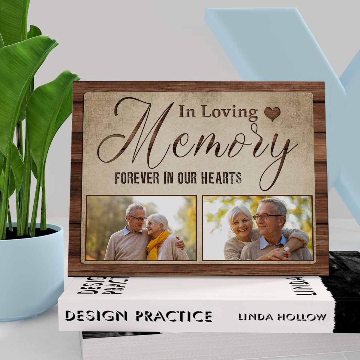 InterestPrint Customized in Loving Memory Picture Frames Forever in Our Hearts 2 Photos Wooden Photo Frame Personalized Tabletop Memorial Photo Frame Sympathy Gifts for Loss of Loved Pet Moth - WoodArtSupply