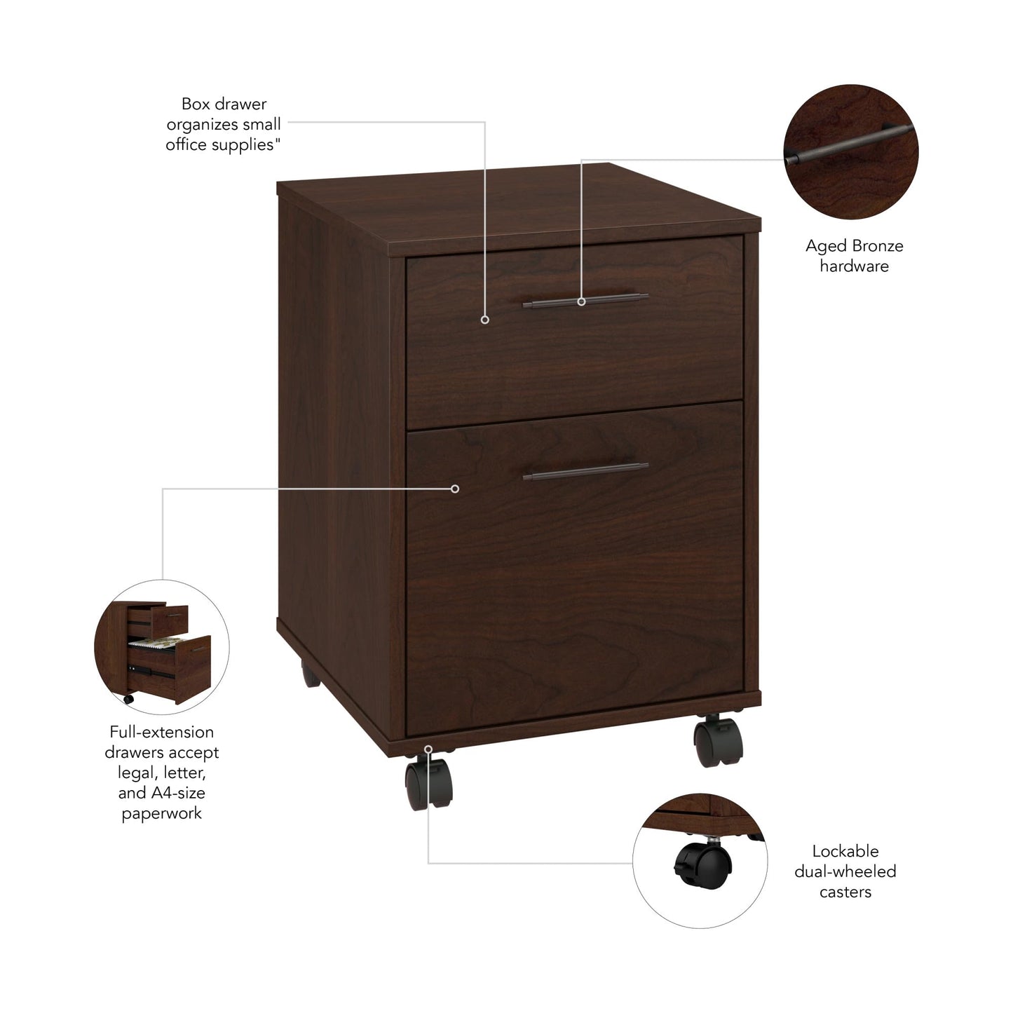 Bush Furniture Key West 2 Drawer Mobile File Cabinet, Bing Cherry (KWF116BC-03)