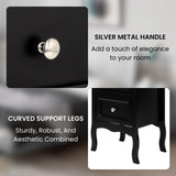 Karl home Black Nightstand Set of 2 for Bedroom, Vintage Small Night Stand with Drawers, Farmhouse Side Table, Wooden End Tables with Curved Legs for Office, Mid-Century Karl home