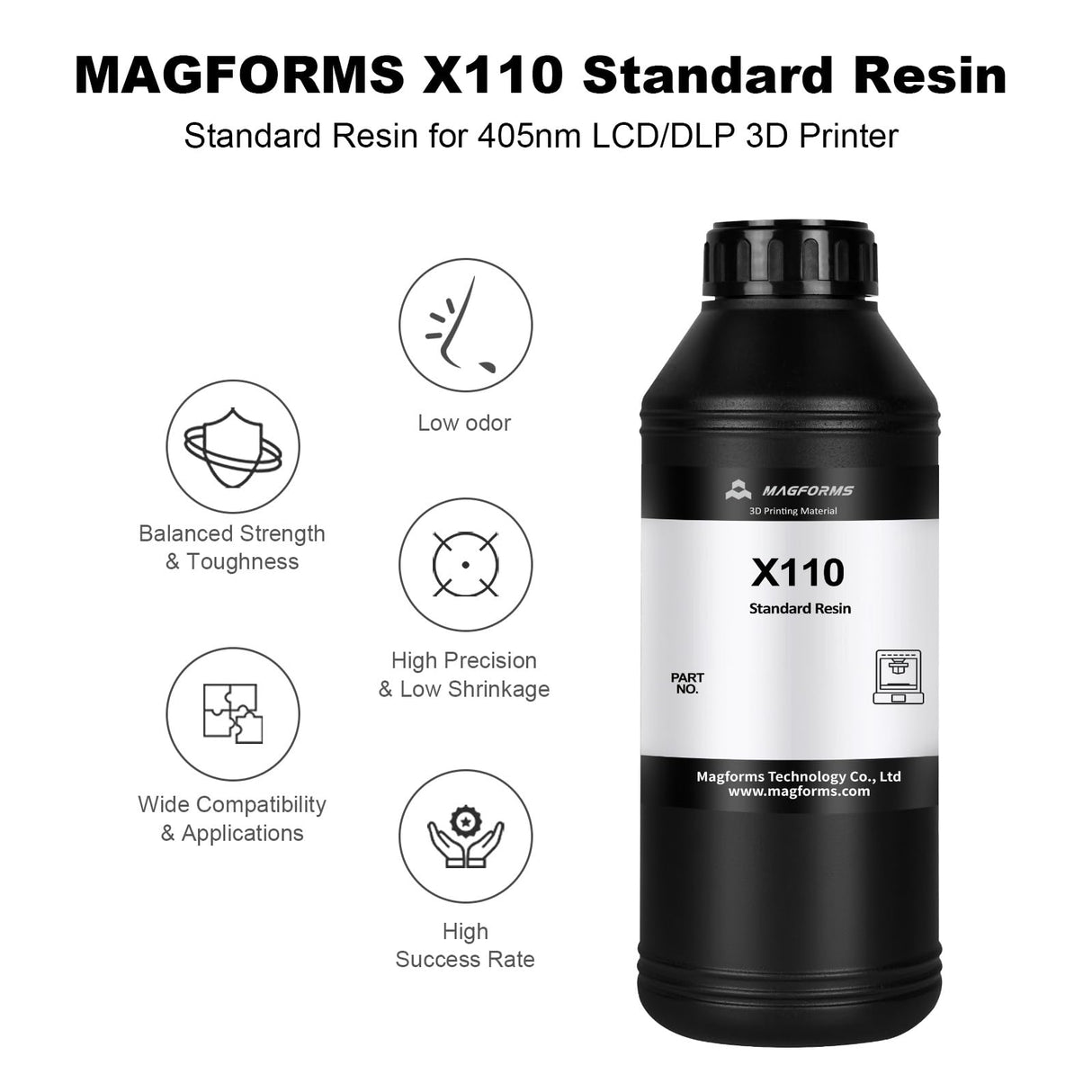 MAGFORMS X110 Upgraded Standard 3D Printing Resin, Enhanced Toughness & Strength, Non-Brittle 405nm UV Curing Resin with High Precision for 4K/6K/8K LCD DLP 3D Printers (Light Skin, 1000g) Magforms