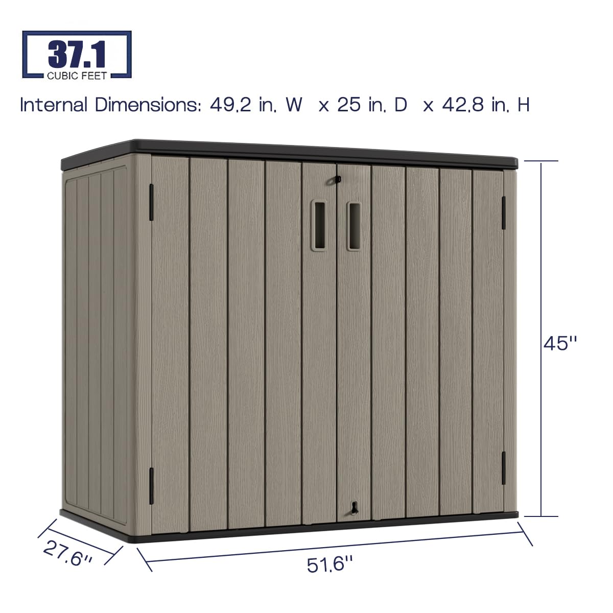 KINYING Outdoor Horizontal Storage Sheds,Outdoor Storage Cabinet Waterproof Resin Tool Storage Box for Lawn Mower,Garden Tools and Patio Furniture, Lockable (Brown) KINYING