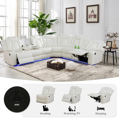 Dekmxas Living Room Set Set Creamy White Leather Sofa Living Room Furniture Power Recliner Adjustable Sofa,Loveseat and Chair with Cup Holders/Storage Console/LED Light/UPS Port for Home, Off - WoodArtSupply