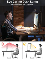 AKRRYR LED Desk Lamp for Home Office, Double Head 24W with USB Charging Port & Wireless Charger, Architect Light 5 Lighting Brightness Flexible Gooseneck Table Reading Study, Black AKRRYR