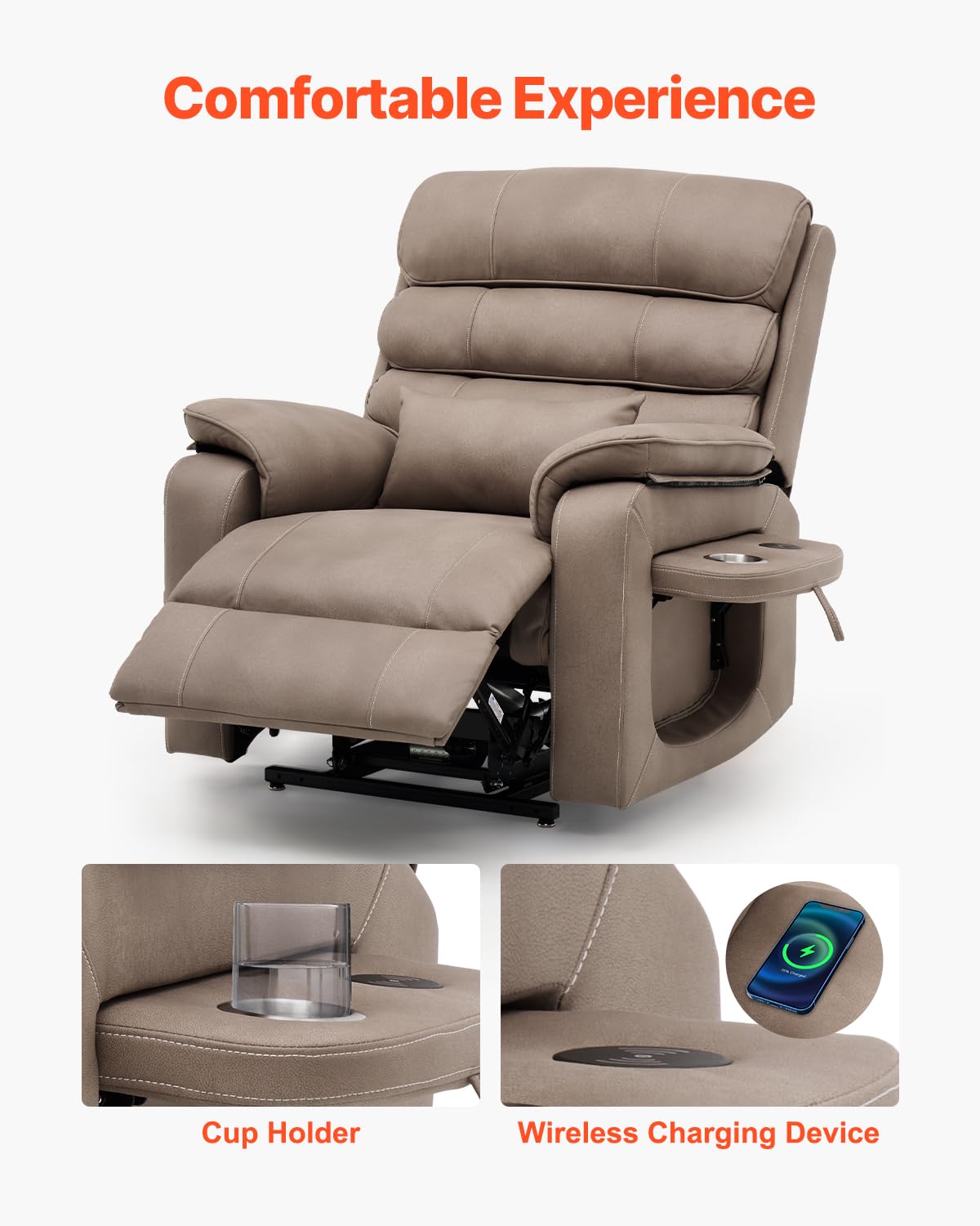 VEVOR Power Lift Recliner Chair, Dual Motor Lift Chair with Heat and Massage for Elderly, Infinite Position Adjustment Electric Recliner with a Cup Holder (Medium-Wide, Light Brown) VEVOR