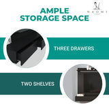 Naomi Home Bliss Modern Freestanding Wall Mounted Entertainment Center Floating TV Wall Panel for 70 inch TVs, Home Theater with LED Strip, Pull-Out Drawers and Overhead Shelf – Black, Solid Pine Wood Naomi Home