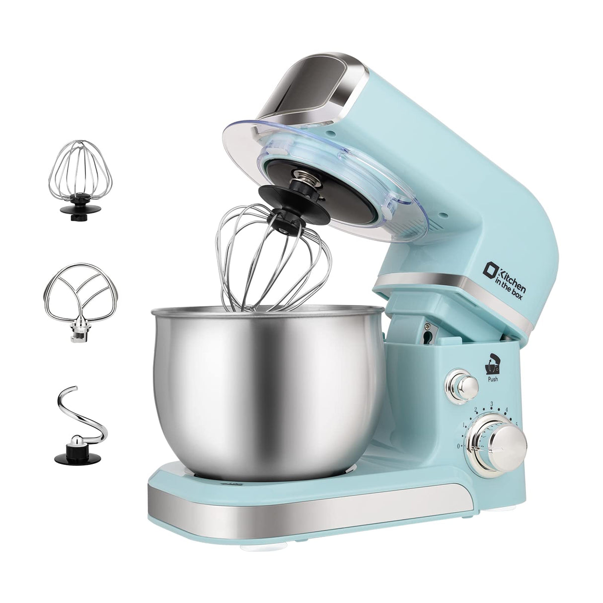 Kitchen in the box Stand Mixer,3.2Qt Small Electric Food Mixer,6 Speeds Portable Lightweight Kitchen Mixer for Daily Use with Egg Whisk,Dough Hook,Flat Beater (Blue) Kitchen in the box