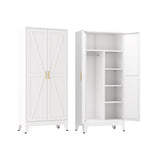 XIUSVON Metal armoire Wardrobe Closet with Hanging Rod,71'' Metal Wardrobe Cabinet with 2 Doors and 2 Adjustable Shelves, Bedroom armoires,Laundry Room cabinets,armario de ropa Closet(Modern, White) XIUSVON