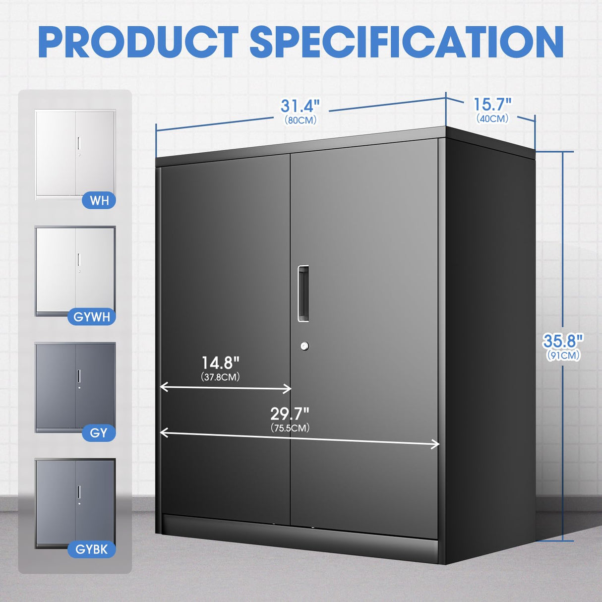 DNA MOTORING Metal Storage Cabinet, 36'' Locking Cabinet with 2 Doors and 2 Adjustable Shelves, Metal Cabinet Heavy Duty Utility Cabinet for Garage,Office,Home,Gym, Black, TOOLS-00631-BK-BK DNA MOTORING