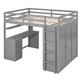 Harper & Bright Designs Full Size Loft Bed with Desk and Wardrobe, Solid Wood Loft Bed Frame with Storage Drawers, for Kids Teens Adults (Full, Gray) Harper & Bright Designs