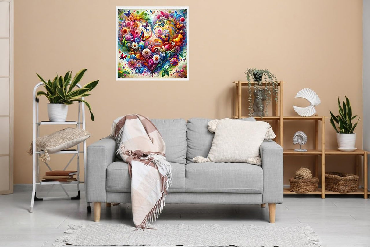 Diamond Paintings Kits for Beginners,Full Round Drill Heart Shape Flower Diamond Arts Kits for Adults,5D DIY Butterfly Paint by Diamond,Diamond Painting Dot Gem Art, for Home Wall Decor 13.8x13.8 Inch GXGLLPZBY