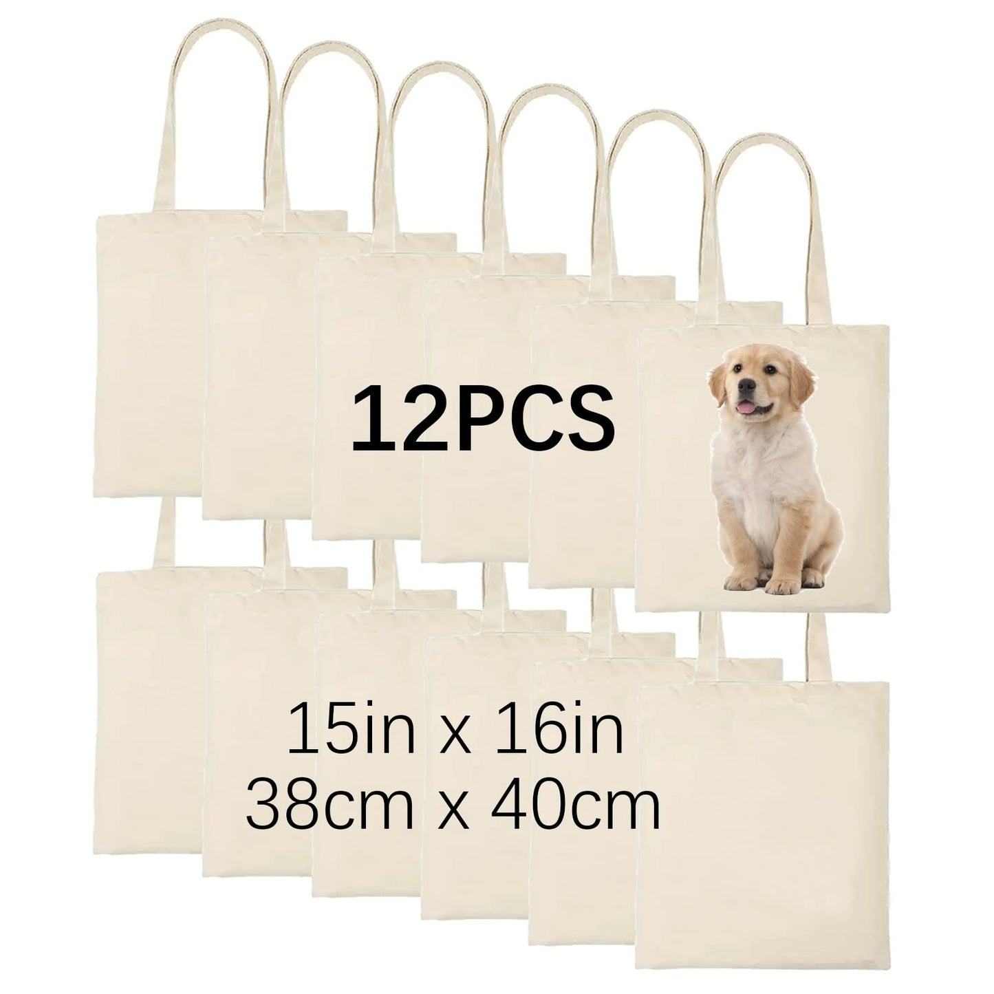 OKBA 12 PCS 15" x 16" Sublimation Tote Bags,polyester tote bags for sublimation, DIY customization blank canvas tote bags