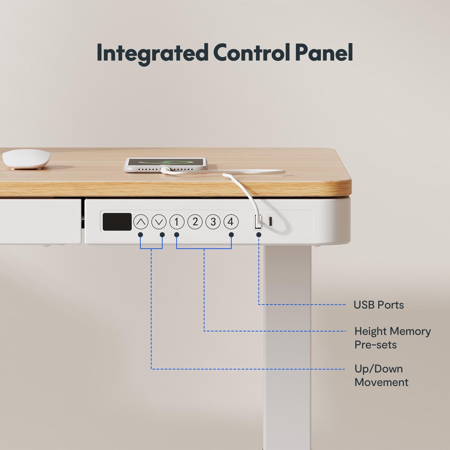 FLEXISPOT Comhar Electric Standing Desk with Drawers Charging USB Port, Height Adjustable 48" Whole-Piece Quick Install Home Office Computer Laptop Table with Storage (Maple Top + White Frame - WoodArtSupply