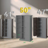 FJTJBSI 50" LED Kitchen Pantry Cabinet Grey Storage Cabinet Food Pantry with Doors and Adjustable Shelves Freestanding Buffet Cupboards Sideboard for Kitchen Living Room and Dinning Room FJTJBSI