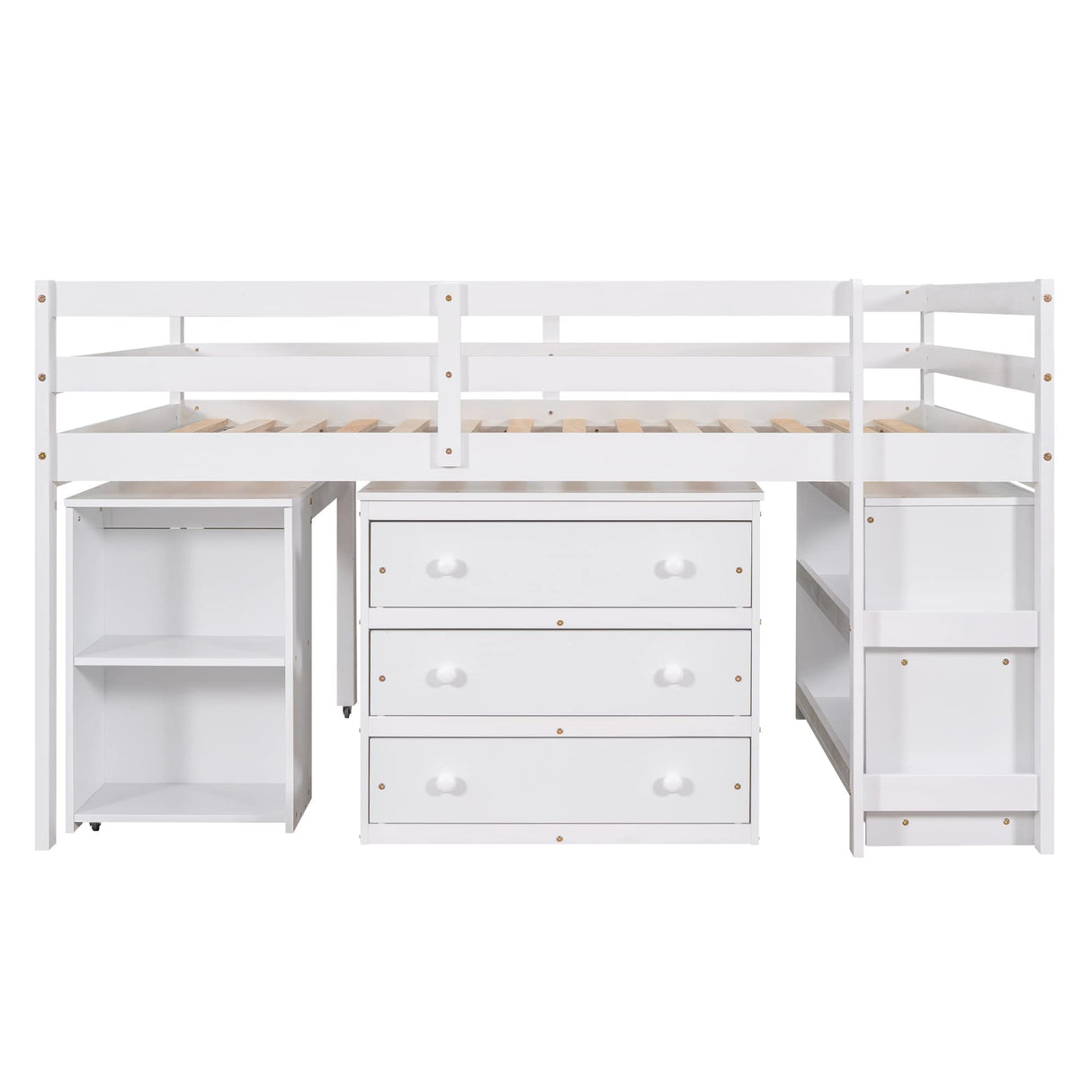 Low Full Loft Bed with Desk & Storage - Modern White Design by Bellemave Bellemave