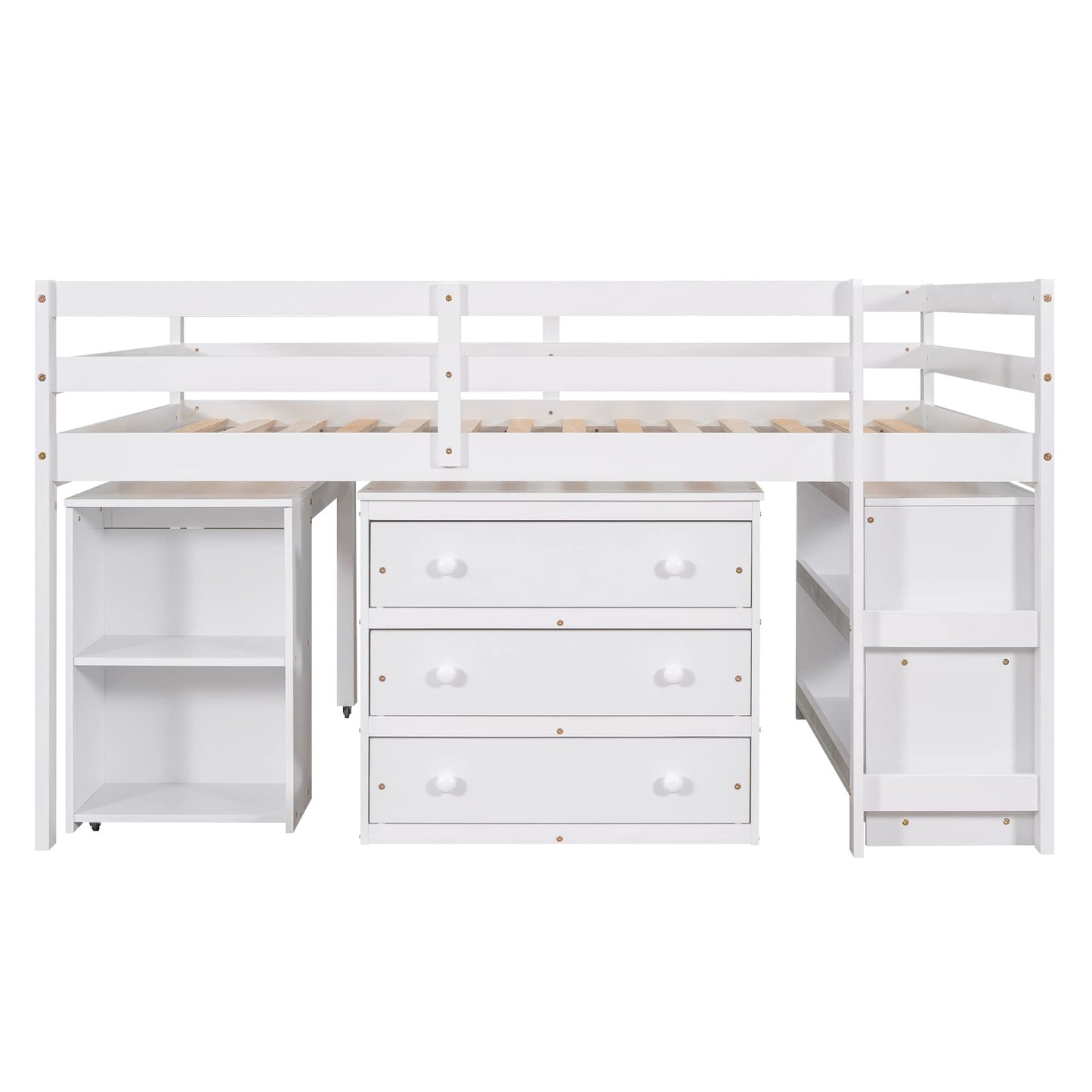 Low Full Loft Bed with Desk & Storage - Modern White Design by Bellemave - WoodArtSupply