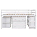 Merax Pure White Twin Low Loft Bed with Integrated Desk, Storage Cabinet & Bookshelf Merax