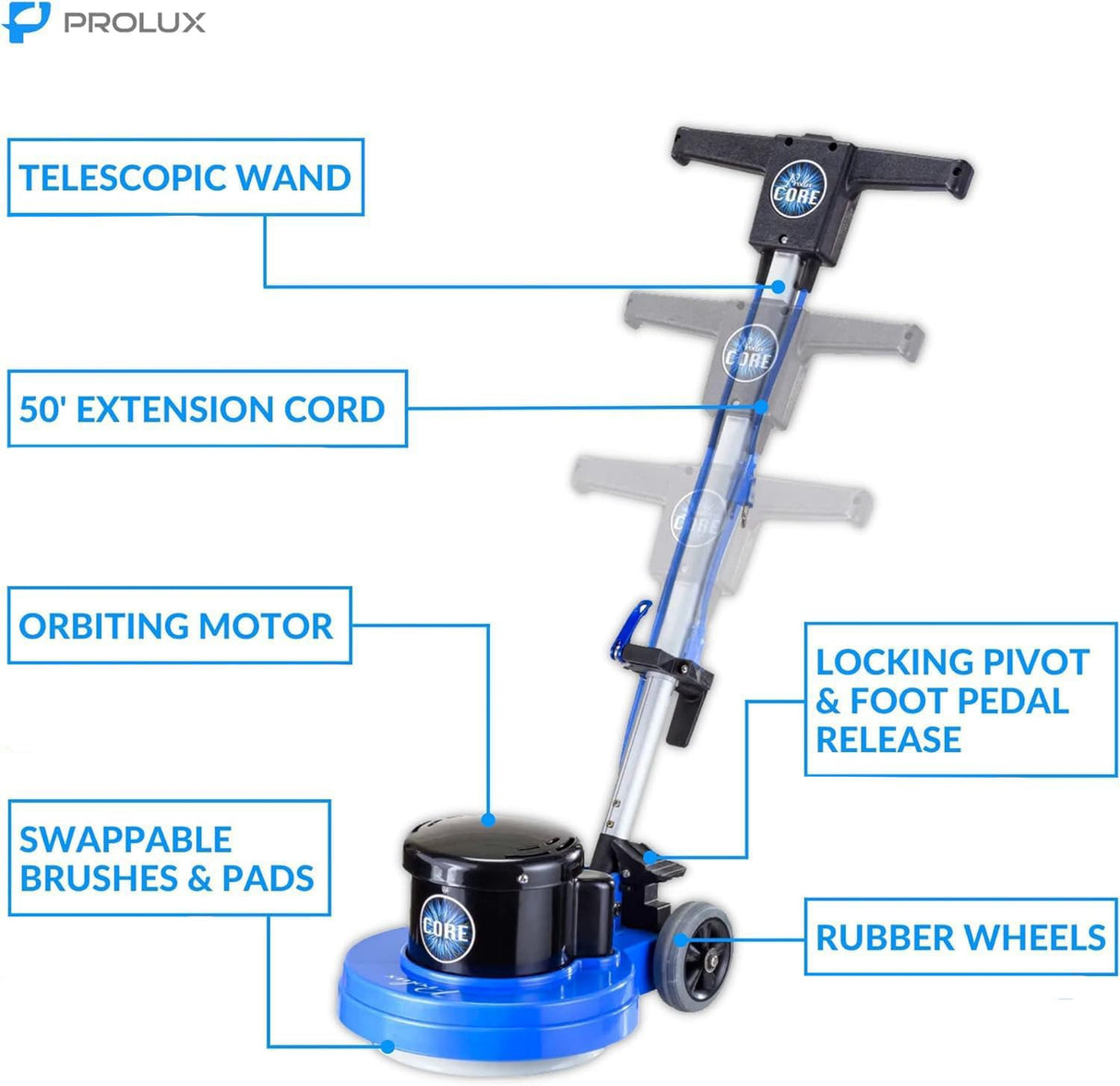Prolux Core 13 inch Electric Floor Buffer Scrubber and Polisher Machine - All Floor Surfaces Prolux