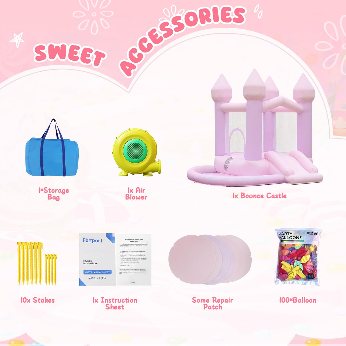 FBSPORT White Bounce House, Inflatable Bouncer with Air Blower,Indoor & Outdoor Bouncy Castle with Big Ball Pit for Wedding Party Kids Birthday Party, Easy to Install FBSPORT