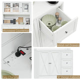 Irontar 70.9'' Kitchen Pantry Cabinet, Kitchen Hutch with Microwave Stand & Charging Station, Farmhouse Tall Kitchen Cabinet with Countertop, Bar Cabinet with Drawer and Glass Doors, White CWG011WE Irontar