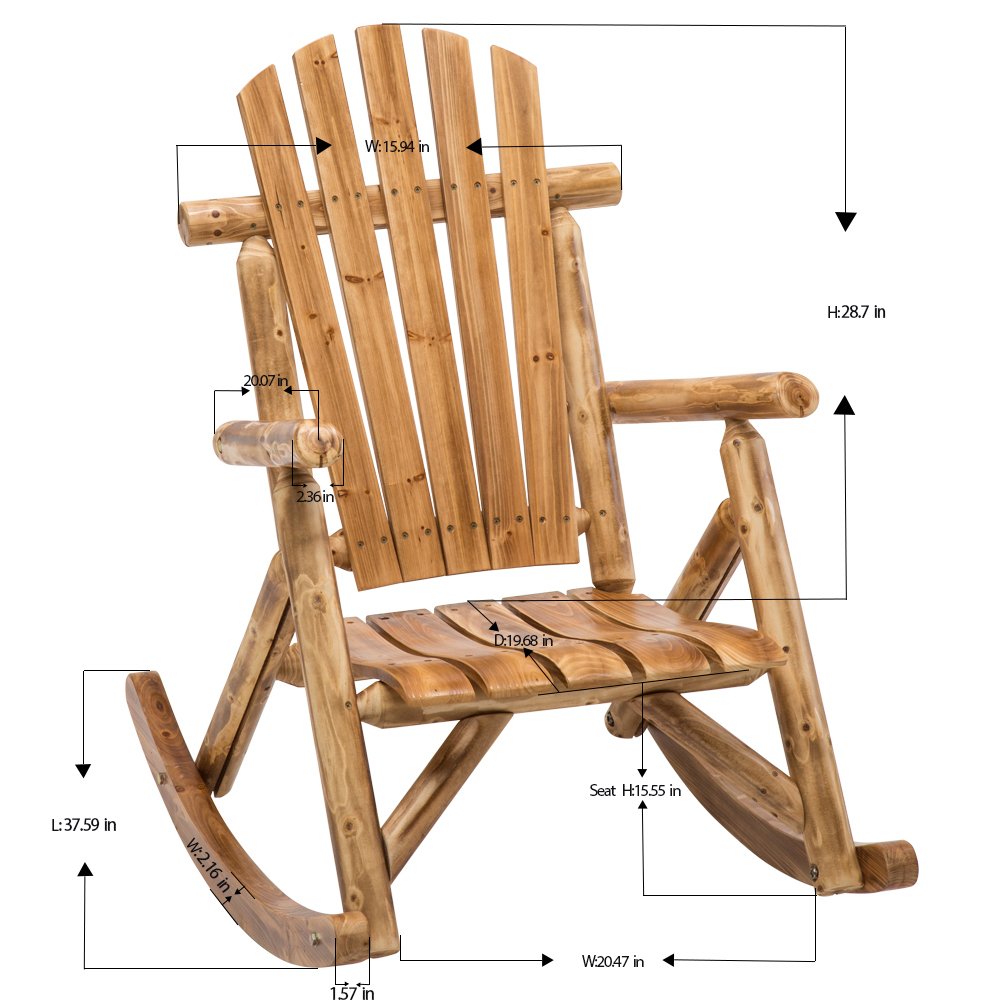 DJL Antique Wood Outdoor Rocking Log Chair Wooden Porch Rustic Log Rocker - WoodArtSupply