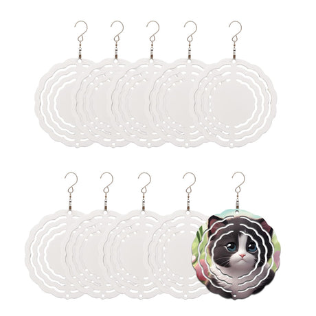 10 Pack Sublimation Wind Spinner Blanks, 3 Inch 3D Aluminum Metal Wind Spinners Hanging Wind Spinner Sublimation Products for DIY Crafts Indoor Outdoor Yard Garden Window Decoration Gifts (Round) MRHEPHAESTUS