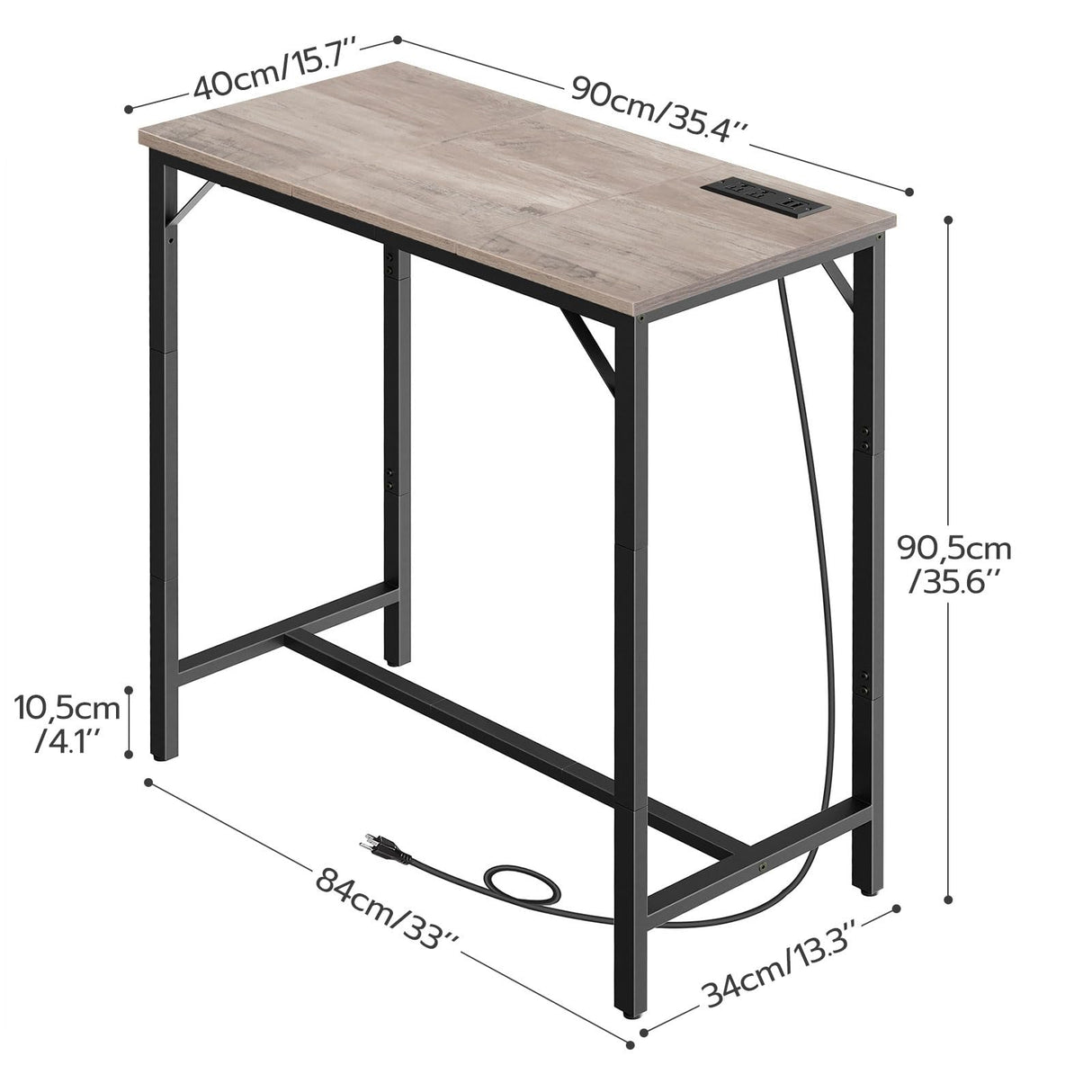 HOOBRO Bar Table with Charging Station, Rectangular Pub Table, High Top Coffee Table, Counter Bar Height Table, Narrow Long Dining Table, 35.4" L x 15.7" W x 35.6" H, Greige BG90UBT01 HOOBRO