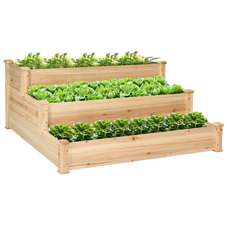 S AFSTAR 3-Tier Raised Garden Bed, Wood Elevated Planter Box with 3 Dividable Bed Kit, Outdoor Above Ground Garden Beds for Plants Herbs Vegetables, Stackable & Flat Arrangement, 49"L x 49"W x 22"H S AFSTAR