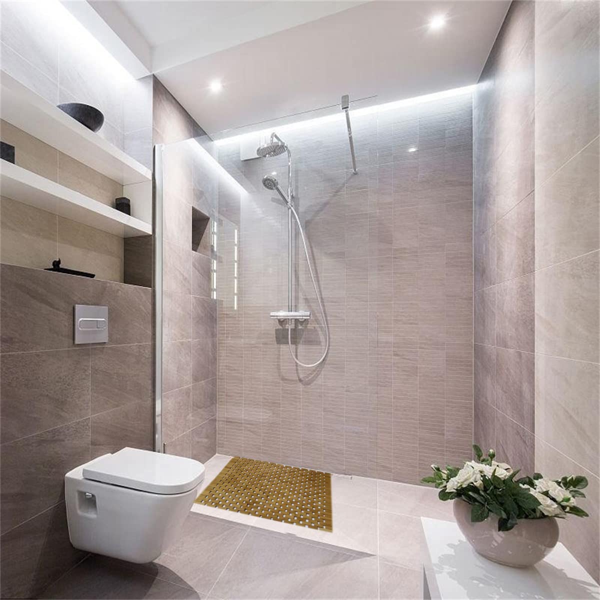 HJJKKH Bath Mat 23.6X23.6 inches, Square Natural Bathroom Rug, Non Slip Foldable Floor Shower Mat for Bathroom, Bathtub, Shower, Sauna, Hot Tub, Rayon Derived from Bamboo HJJKKH