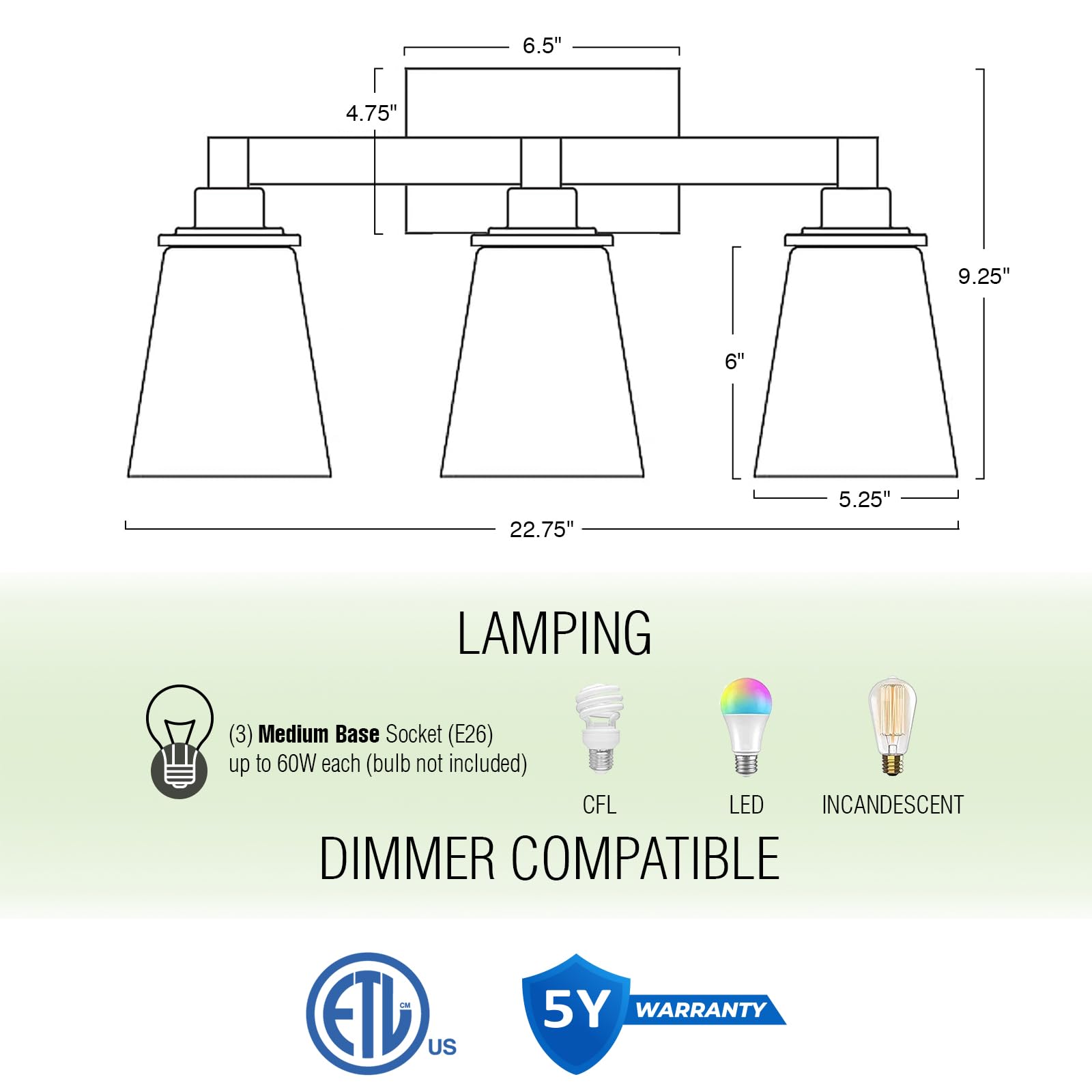 Kira Home Asher 23" 3-Light Farmhouse Vanity/Bathroom Light + Funnel Glass Shades, Smoked Birch Wood Style + Black Finish - WoodArtSupply