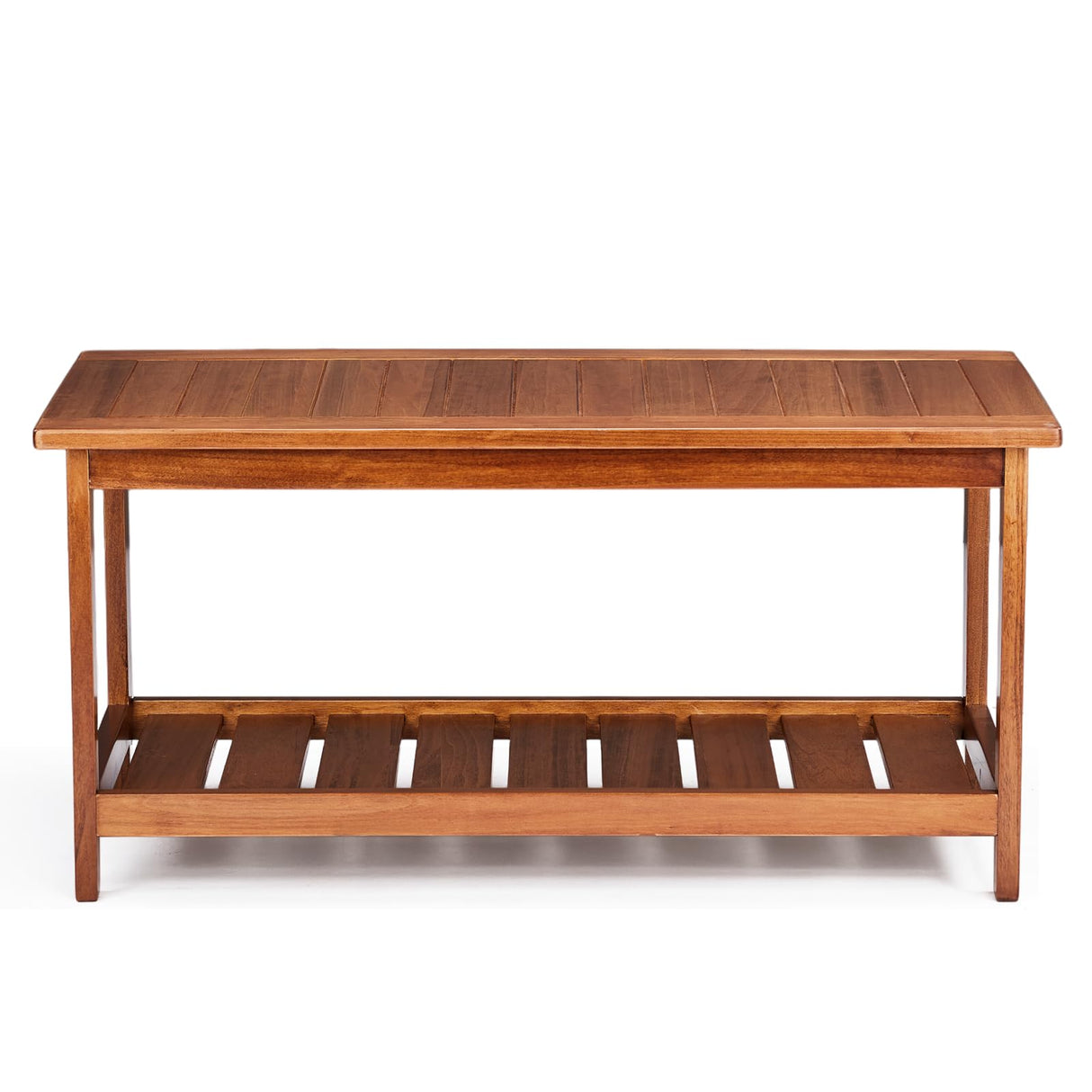 VINGLI Outdoor Wooden Coffee Table, 2-Tier Storage Rectangle Patio Coffee Table for Outside, Solid Wood Low Outdoor Table for Balcony Porch and Deck VINGLI