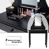 CHARMAID Vanity Set with Lighted Mirror, Makeup Table with 10 LED Dimmable Bulbs, 3 Lighting Sets, 3 Drawers, Bedroom Dressing Table Vanity Desk with Cushioned Stool for Women Girls (Black) CHARMAID