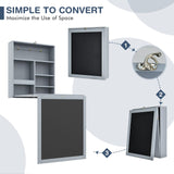 Tangkula Folding Wall Mounted Desk, Floating Desk with Chalkboard, Space Saving Fold Up Desk Wall Mounted Convertible Desk, Wall Mounted Table with Storage Shelves & Hooks Tangkula