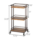XYZLVSI 3-Tier Rolling Serving Bar Cart, Wood and Metal Kitchen Island Storage Cart with Wheels, Multifunction Utility Cart Storage Rack for Home, Kitchen, Bar, Dinning Room, Living Room (Brown) XYZLVSI