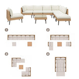 ENSTVER Outdoor Patio Sectional Furniture Set, 8 Piece Wicker Conversation Patio Furniture Wtih Extra Waterproof Cover and Thick Cushions for Garden, Backyard(Beige) ENSTVER